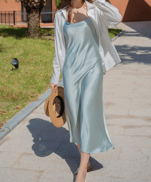 [세일] 여름 새틴 뷔스티에 나시원피스 여성 브라이덜샤워 셀프웨딩 실크 원피스 3color 아이보리 민트 블랙