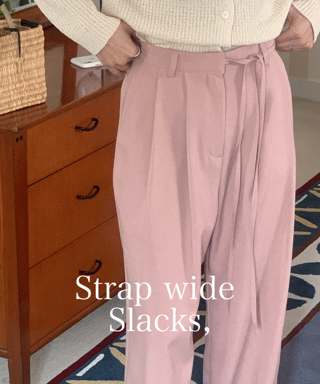 [세일] 여성 와이드 스트랩 끈 슬랙스 간절기 핀턱슬랙스 5color 핑크 라임 소라